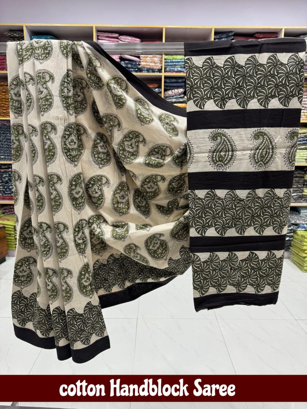 Cotton Handblock Saree - Image 11