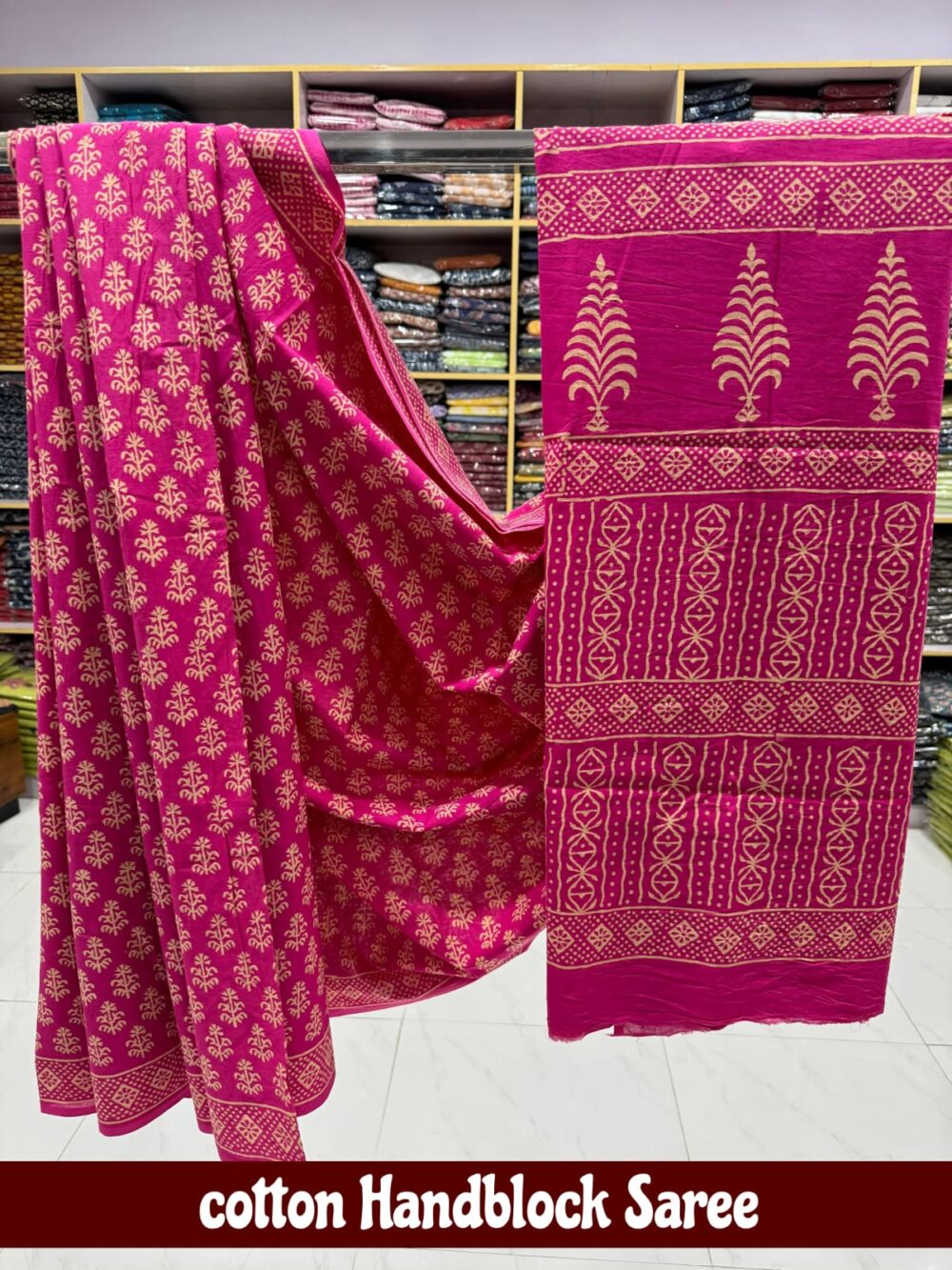 Cotton Handblock Saree - Image 3