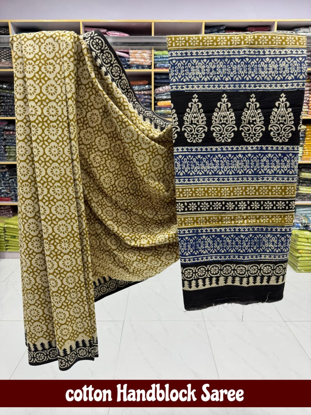Cotton Handblock Saree - Image 6