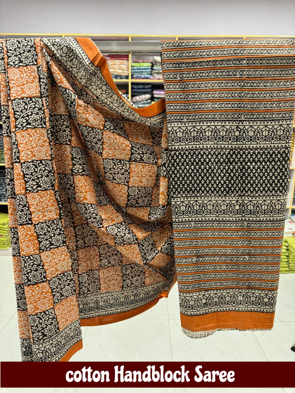 Cotton Handblock Saree - Image 7