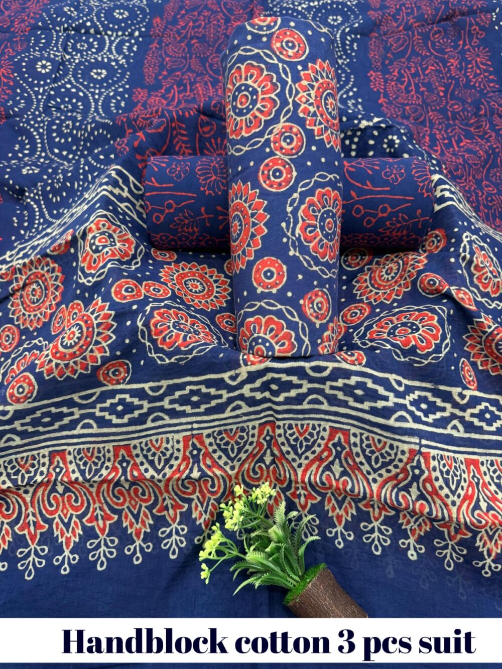 Cotton Handblock 3 Piece Suit - Image 15